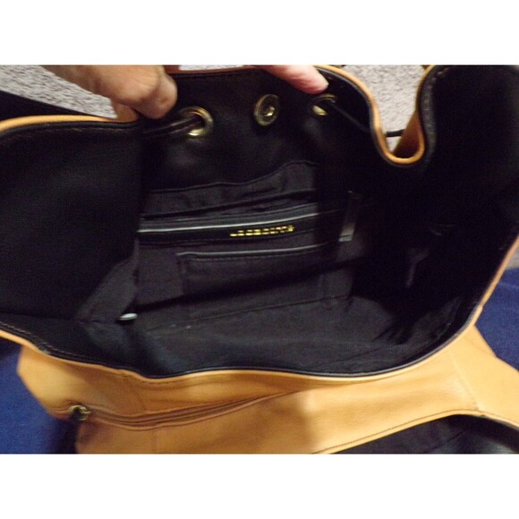 Liz Claiborne Leather Handbag Brown & Black w/Gold Accents - Picture 4 of 7